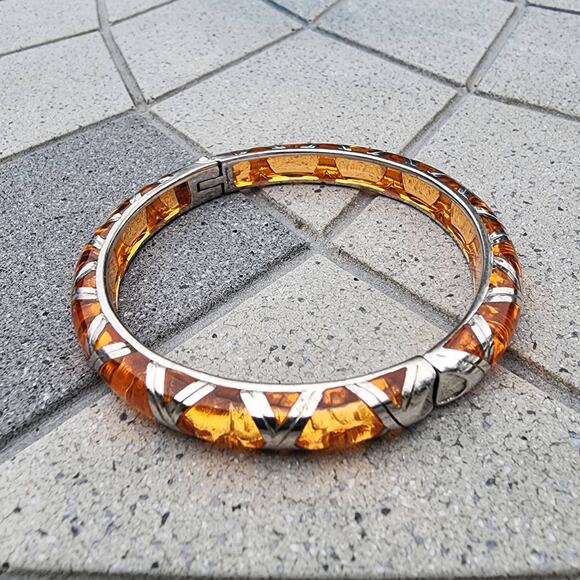 Angelique de Paris Boho Peach Bamboo Sterling Silver Thin Bangle Bracelet - Picture 4 of 9